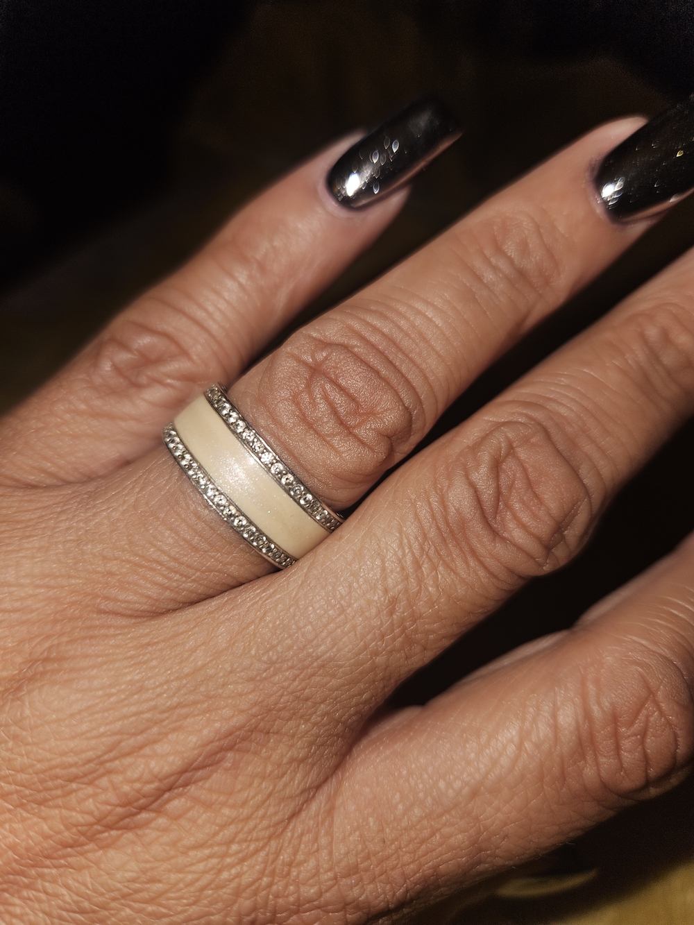 Sterling Silver Cream Inlay CZ Band Ring